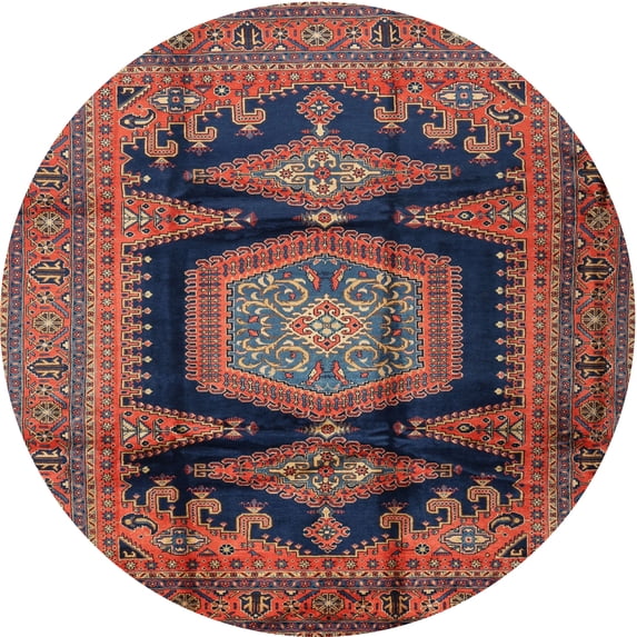 Ahgly Company Machine Washable Indoor Round Traditional Saffron Red Area Rugs, 4' Round
