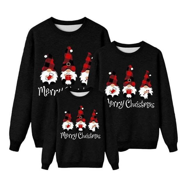 RXMEKW Chandail à Capuchon Imprimé de Noël pour Femmes, Haut à Manches Longues à Col Rond, Ensemble de Pyjama Assorti pour Photos des Fêtes