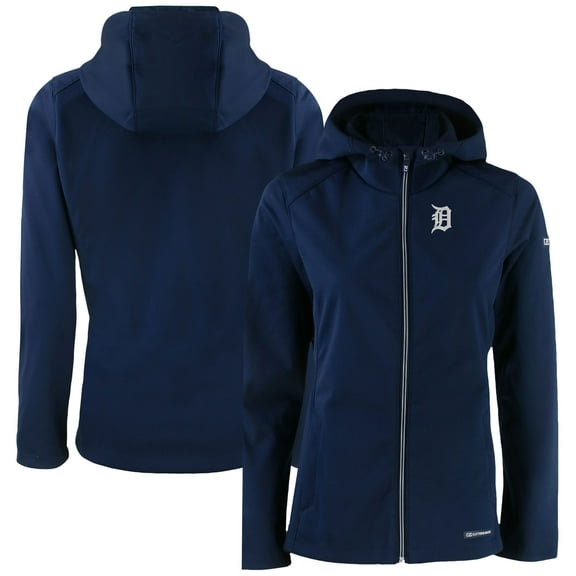 Women's Cutter & Buck  Navy Detroit Tigers Evoke Eco Softshell Recycled Full-Zip Jacket