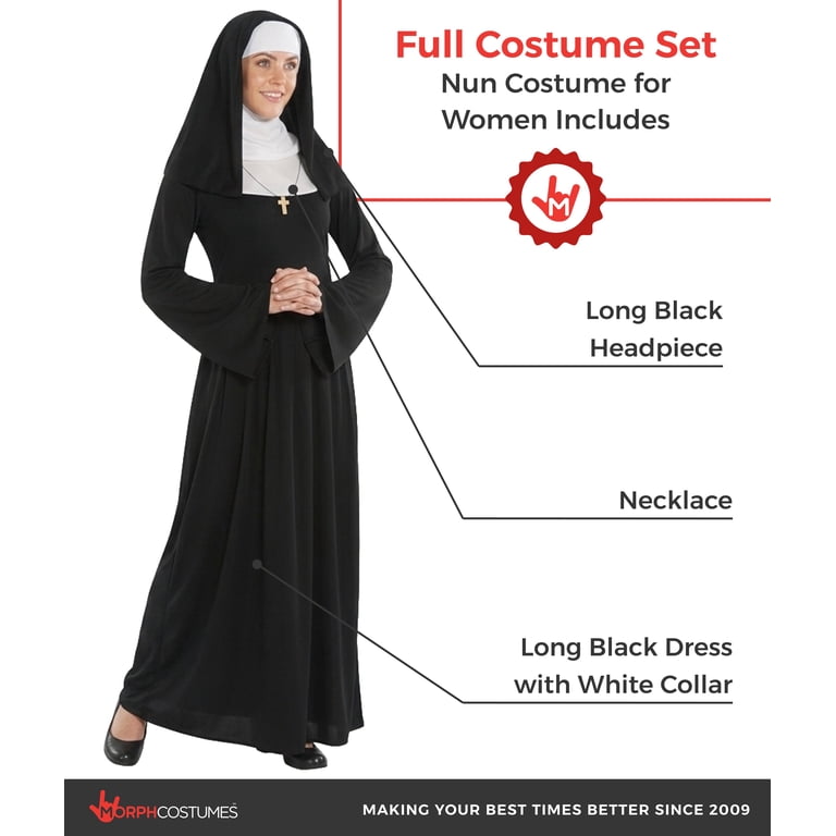 Fun Shack Small Woman's Classic Black Nun Costume with Cross Necklace for  Halloween