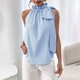 thumbnail image 2 of Levmjia Womens Sleeveless Tank Tops Lightweight Ruffled Halter Neck Striped Drawstring Loose Fit Casual Blouses Breathable Summer Shirts Daily Shopping Beach Holiday, 2 of 5
