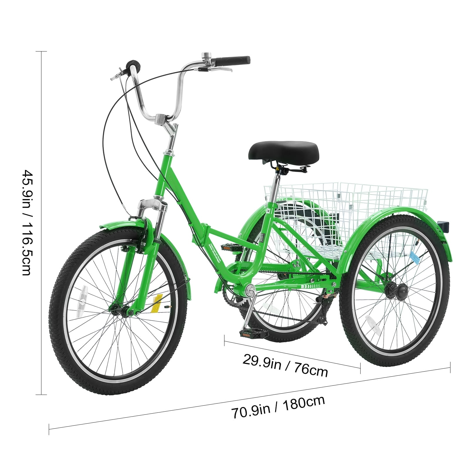 SKYSHALO Green Carbon Steel 24" 7 Speed Folding Tricycle with Basket