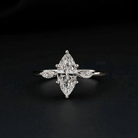 solitaire jewels 1.5CT Marquise Moissanite 3 Stone Engagement Ring For Women, 14K White Gold Plating Over Silver, D Color VVS Clarity