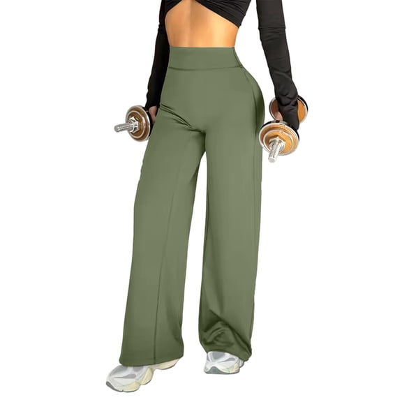 Domuza Wide Leg Yoga Pants for Women Skinny Stretchy High Waisted Yoga Leggings Tummy Control Comfy Gym Workout Leggings Army Green M