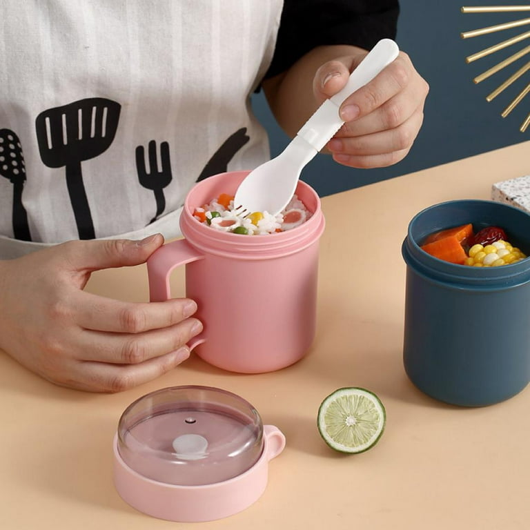 Monfince 500m Plastic Portable Soup Cup With Lid Lunch Box Food Container  Breakfast Cup Food Jar Milk Soup Cup With Spoon Leakproof Bento Box 