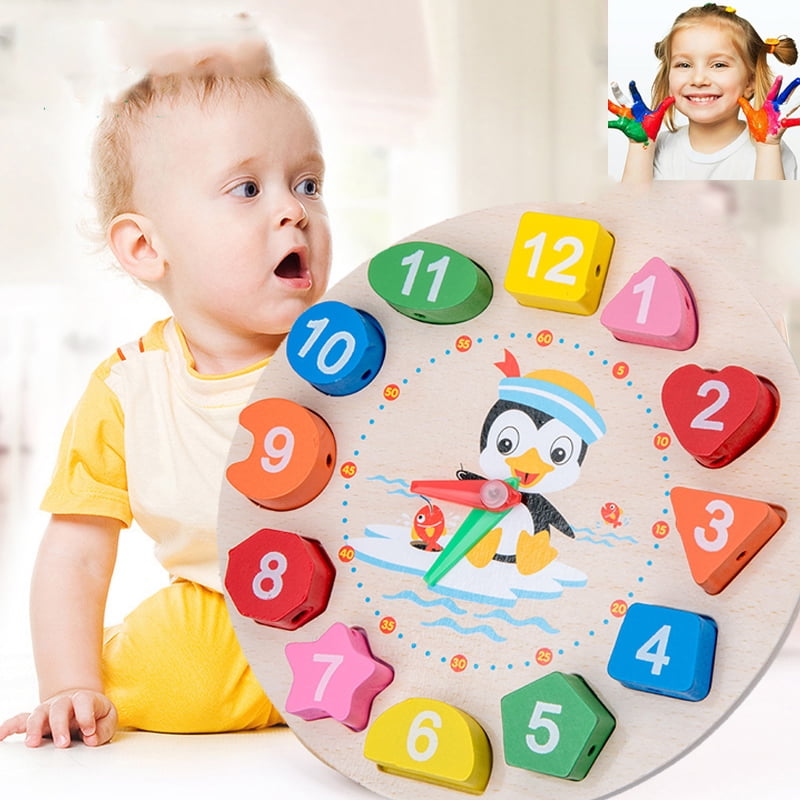 Wooden Clock Puzzle Sorting Toy For Children Baby Kids Educational Learning Game 