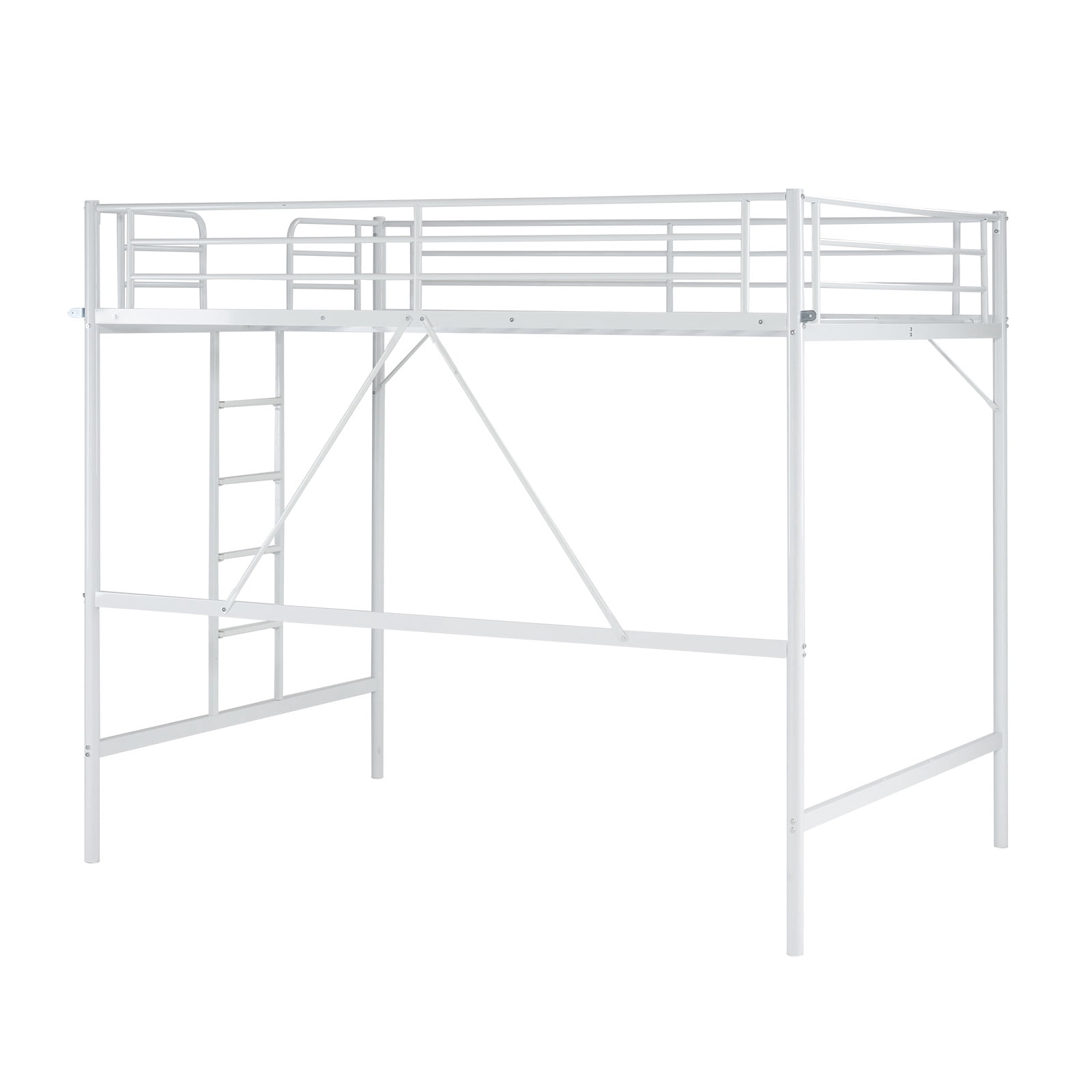 Ktaxon Loft Bed Full Size with Flat Rungs, No Box Spring Required,Heavy Duty Metal Slat Support,White