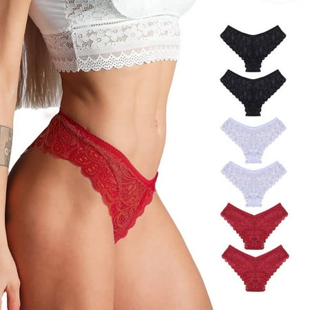 Cinvik Womens Lace Thong Breathable Seamless Underwear Sexy See-Through Lace Thongs  Black Packs  Sizes S