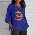 thumbnail image 2 of Nueva camisa de lino con cuello redondo informal de manga tres cuartos con estampado de Halloween Camiseta/camisa de manga corta con cuello redondo Pompotops hfajkhk141296, 2 of 5