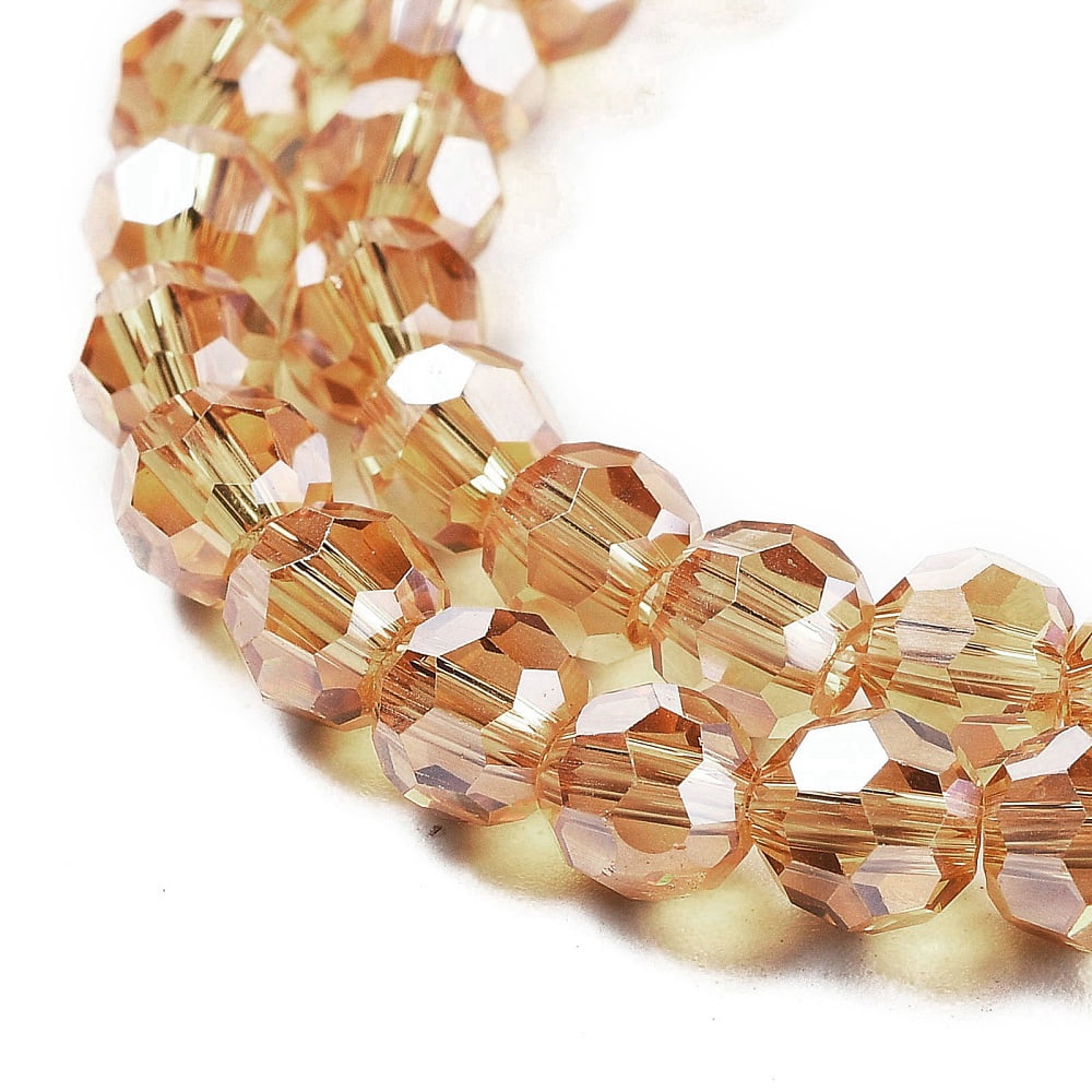 Electroplate Transparent Glass Beads Strands Faceted(32 Facets) Round Pearl Luster Plated Camel 6mm Hole: 1mm 98~100pcs/strand 20.39~20.59 inch(51.8~52.3cm)