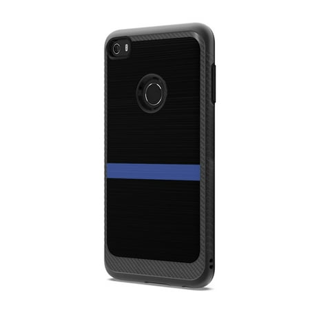 Capsule Case Compatible with Alcatel Idol 5 Alcatel Nitro 5 [Drop Protection Shock Proof Carbon Fiber Black Case Defender Design Strong Armor Shield Phone Cover] - (Blue Line)