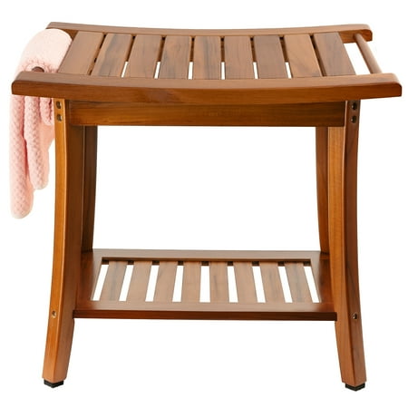 Utoplike Teak Shower Bench Seat with Handles  Portable Wooden Spa Bathing Stool with Storage Towel Shelf  22  x 13  x 18.6  Waterproof Perfect for Indoor and Outdoor Use