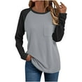 thumbnail image 2 of Ashirexll Womens Long Sleeve T Shirts Winter Tops for Women Solid Color Round Neck Pocket Detail Long Sleeve Fashion Shirt, 2 of 7