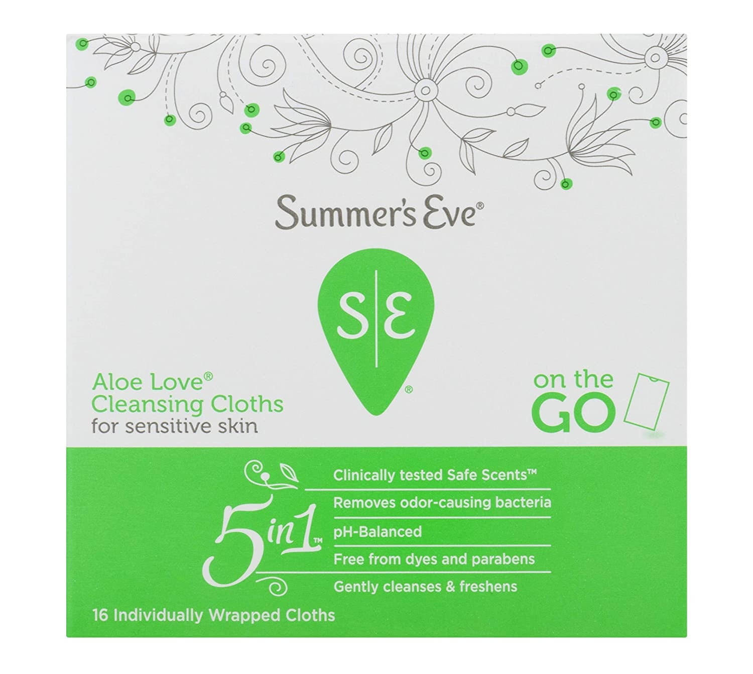 Summers Eve Sensitive Feminine Skin Cleansing Cloths Aloe Love 16 Count Each