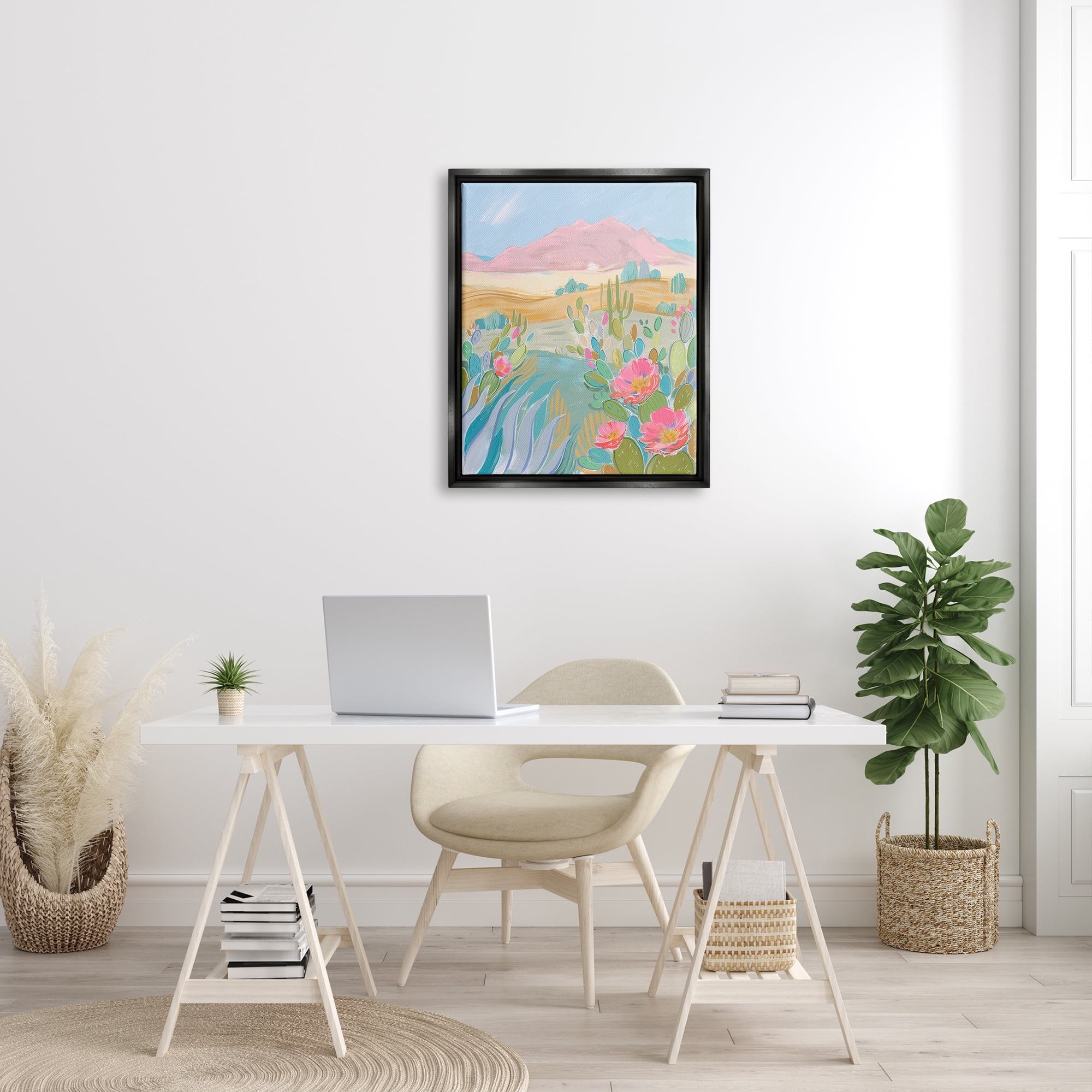 Stupell Desert Canyon Vivid Cacti Plants Landscape Painting Black Floater Framed Art Print Wall Art