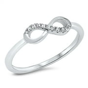 Infinity Forever Love White CZ Promise Ring ( Sizes 4 5 6 7 8 9 10 ) .925 Sterling Silver Band Rings by Sac Silver (Size 6)