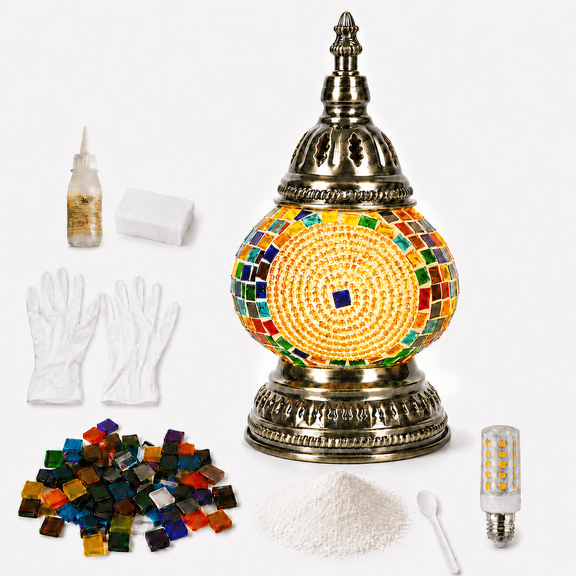 MEHOOM DIY Mosaic Lamp Kit,Yellow Turkish Crafts Kit for Adult,Moroccan Decor, Perfect Gift for Her or Him (Yellow)