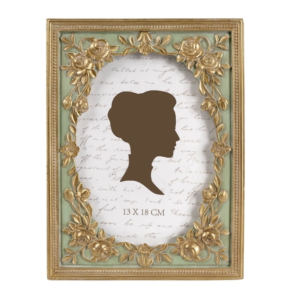 AELS Vintage Black Picture Frame, Fits 5x7 Photos, Antique Photo Frame with Glass Front, Tabletop & Wall Hanging Display, Green and Gold