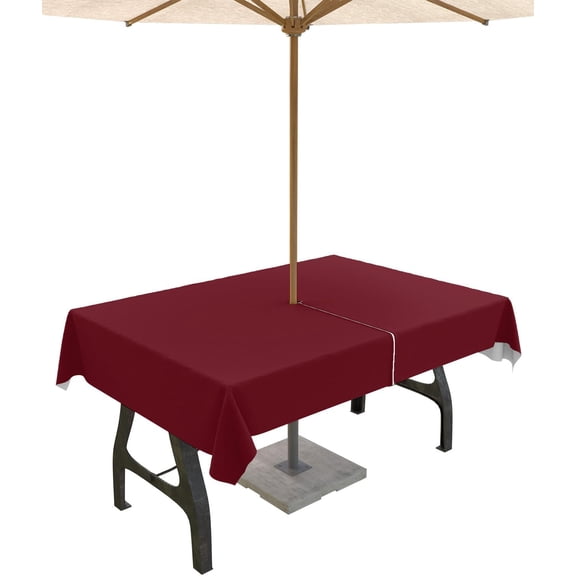 Wine Red Outdoor Tablecloth with Umbrella Hole and Zipper, Solid Color Table Cover for Rectangle Tables Waterproof Tabletop Collection for Patio, Garden, Picnic, Camping 60 x 84 inch