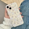 Beige Floral Bunny Phone Case for iPhone 13, Cute Korea 3D Rabbit