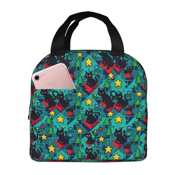 Black Cat Insulated Lunch Bag Reusable Lunch Box For Women Men Leakproof Thermal Meal Prep Tote With Front Pocket For Work Office Picnic Travel Beach