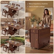 Folding Drop Leaf Dining Table Set with 4 Chairs, Space Saving for Small Spaces, Walnut 51 Inch