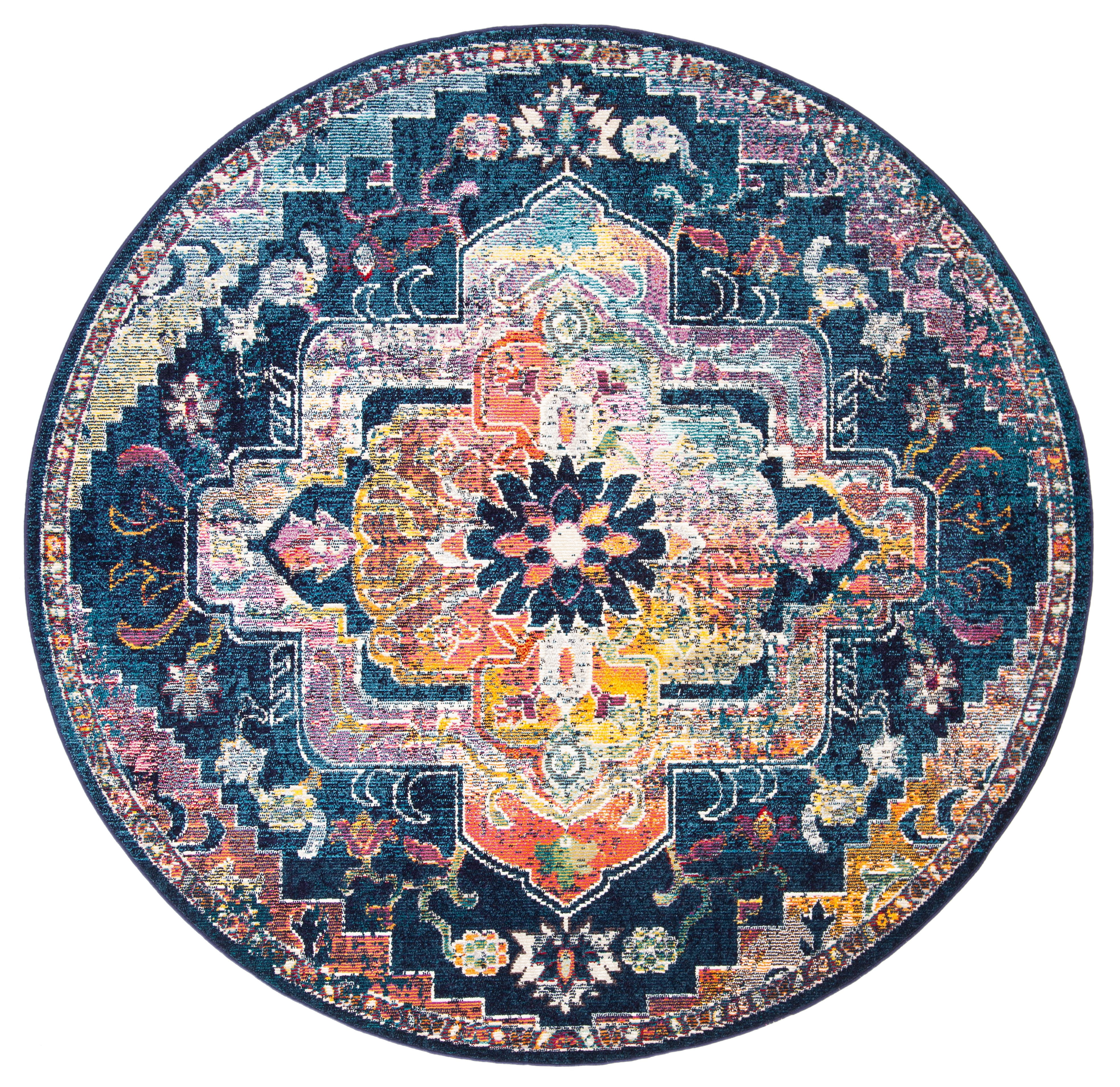 SAFAVIEH Crystal Debra Southwestern Area Rug, Navy/Fuchsia, 4' x 4' Round