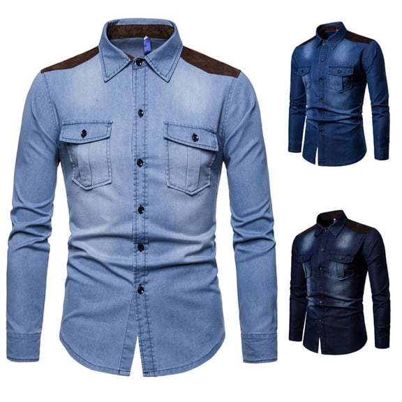 KeShDi Oversized Tshirts for Men formal Color Print Shirt N Long Sleeve Turndown Collar Blouse Shirt Light Blue M