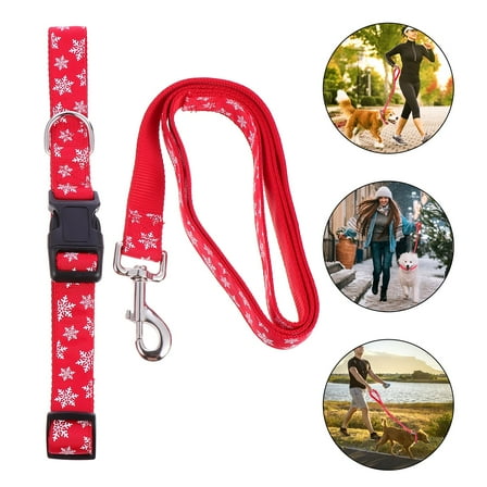 LEORX 1Set Christmas Pet Leash Collar Set Red Adjustable Nylon Dog Collar with Festive Pattern