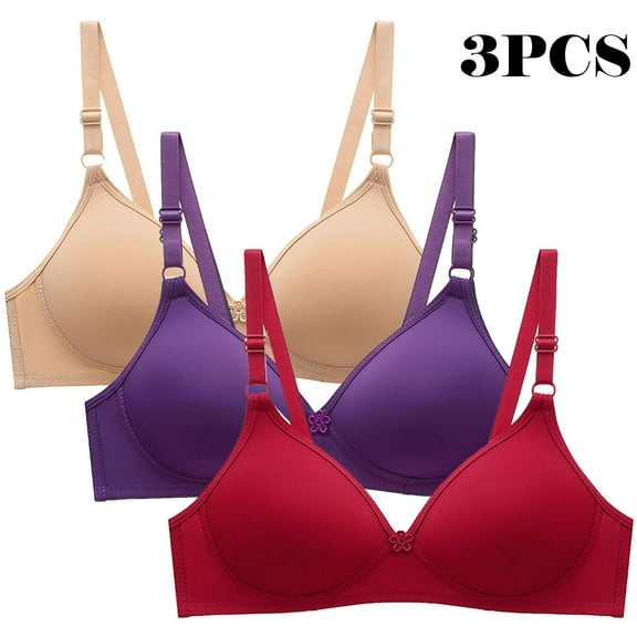 Itsame 3PC Bras for Women's Full Support Everyday Sports Bra Set Two Row Buckle Wireless Comfort Bralette Set Multicolor Size 2XL