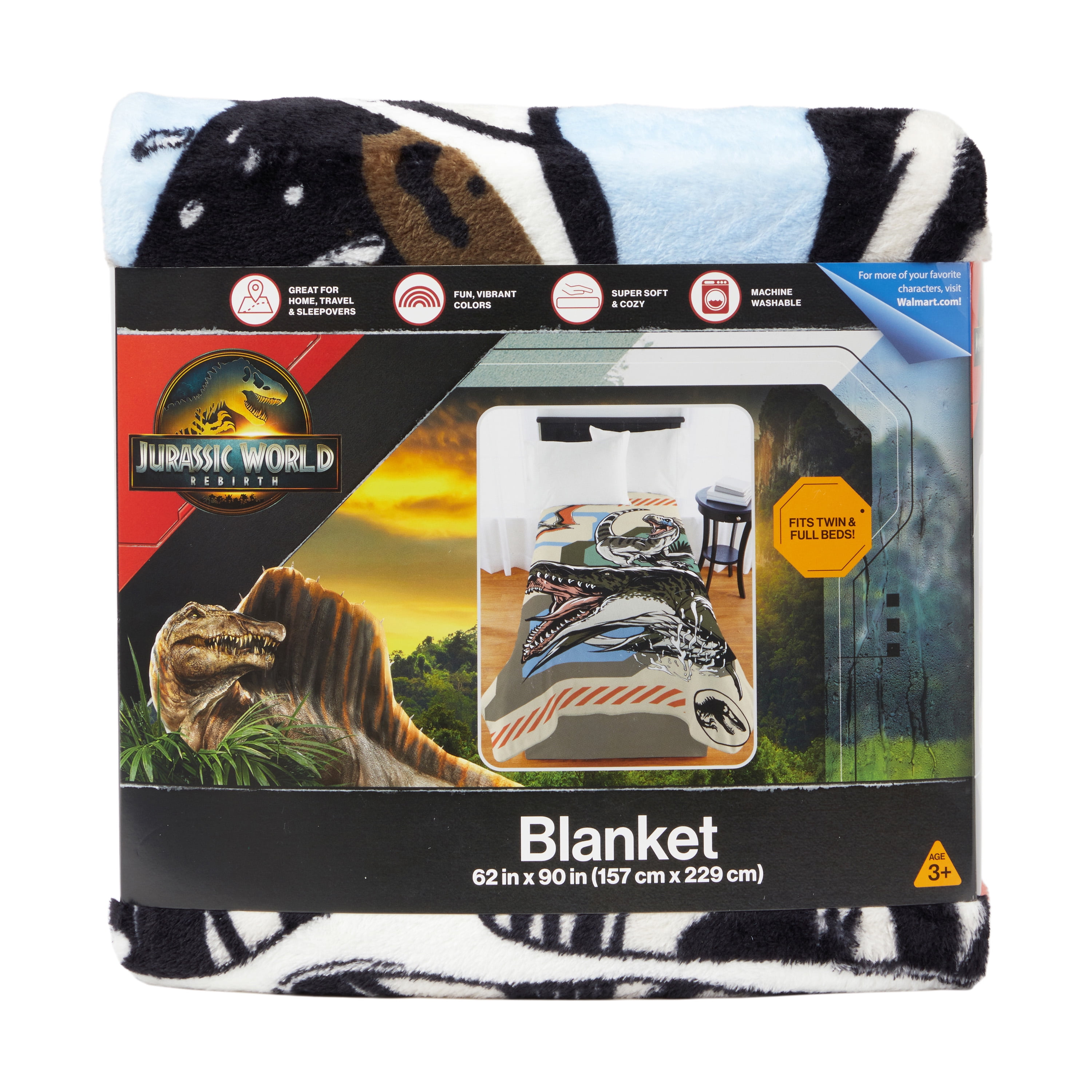 Jurassic World Kids Beige Dinosaur Print Fleece Bed Blanket, Twin/Full