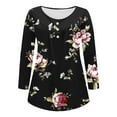 thumbnail image 5 of Henley Tunic Tops for Women Hide Belly Tunic Floral Print Blouse Front Pleated Shirts Long Sleeve Christmas Shirts Tops, 5 of 6