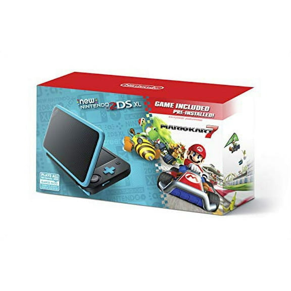 Restored New Nintendo 2DS XL - Black   Turquoise With Mario Kart 7 Pre-installed - Nintendo 2DS (Refurbished)