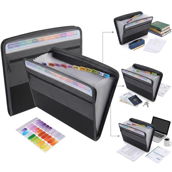 Expandable Plastic Accordion File Organizer with Zip Closure for A4 & Letter‑Size, Office Home School, 1‑Pack