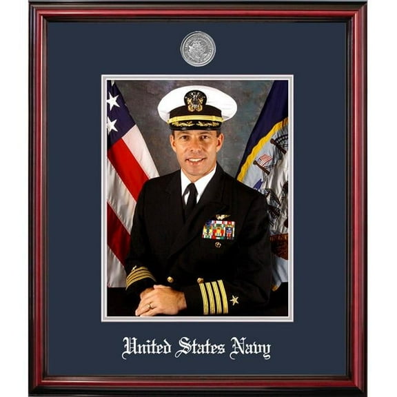 Campus Images  8 x 10 in. Patriot Frames Navy Portrait Petite Cherry Frame with Silver Medallion