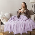 thumbnail image 5 of PAVILIA Lavender Purple Lilac Sherpa Throw Blanket with Soft Pom Pom Fringe, Plush Cozy Warm Blankets for Couch Bed Sofa, Fuzzy Fleece Throw with Pompom, Lightweight Fluffy, Light Purple 50x60 in, 5 of 7