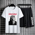 thumbnail image 1 of Conjuntos de dos piezas con estampado de Eminem para hombre, camiseta de manga corta, pantalones cortos, traje deportivo informal de talla grande, Conjunto de camiseta de Hip Hop para mujer, Verano, 1 of 4