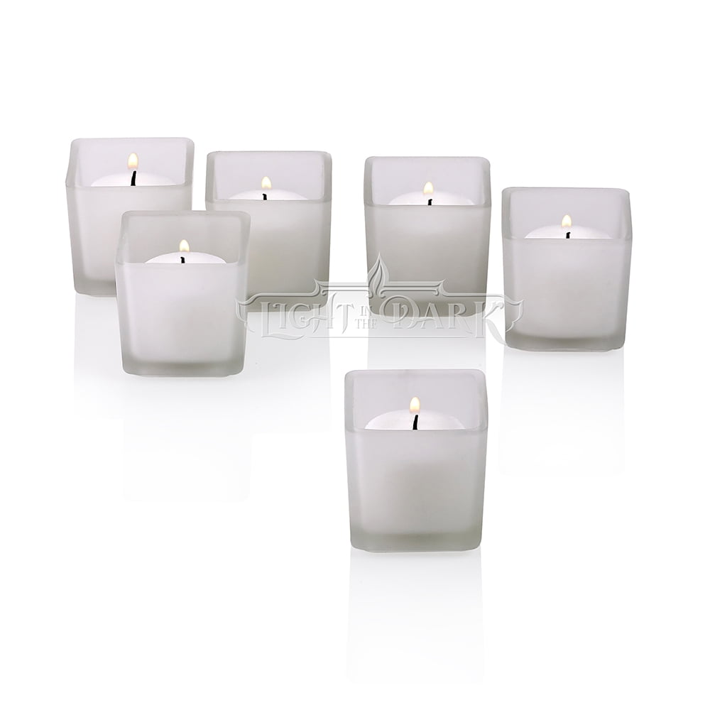 White Frosted Square Votive Candle Holders With White votive candles