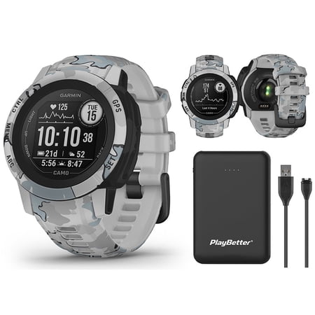 Garmin Instinct 2S Camo (Mist) Rugged GPS Smartwatch Bundle - Outdoor Military Watch w/Multi-GNSS & 24/7 Fitness Tracker, Small/Medium, 40mm - Includes PlayBetter Screen Protectors & Portable Charger