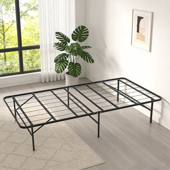 Yardgrace Platform Twin Bed Frame, 14 Inch Foldable Metal Bed Frame with Steel Slats, No Box Spring Needed, Tool-Free Assembly, Black
