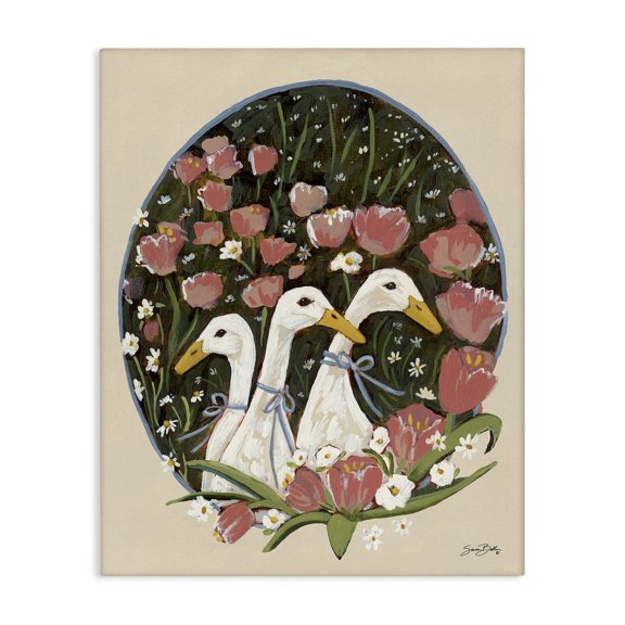 Stupell Industries Ducks with Cottage Blooms Animals Painting Wrapped Canvas Canvas Art Print Wall Art, 16 x 20