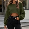 thumbnail image 5 of Besolor Crop Sweatshirts for Women Crewneck Long Sleeve Tops Casual Loose Fall Workout Running Pullover Tops(XX-Large,Army Green), 5 of 5
