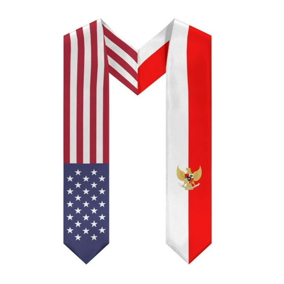 More design Graduation shawl Indonesia & United States Flag Stole Sash Honor Study Aboard International Students