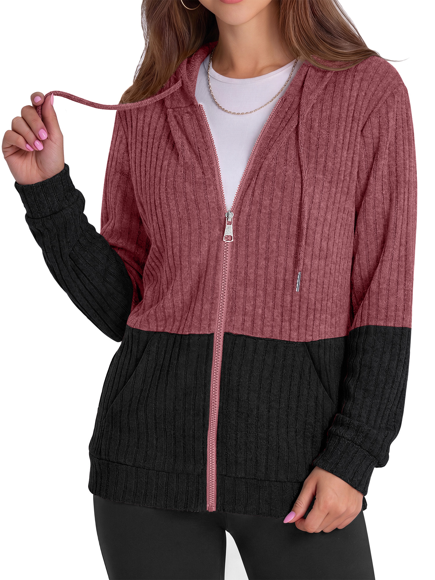 Rosvigor Women's Oversized Color Block Zip Hoodie photo 2