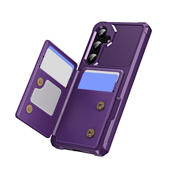ELEHOLD For Samsung Galaxy S26 Wallet Case, Shockproof Rugged PC TPU Flip Kickstand Card Slots Cover ,Purple