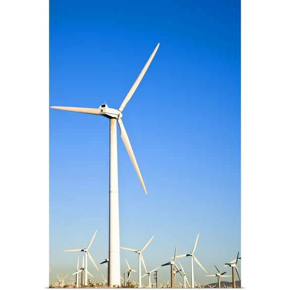 Great BIG Canvas | Rolled Inti St. Clair Poster Print entitled Palm Springs, California, wind turbines in the desert under a clear blue sky