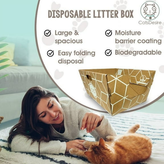 CatsDesire Biodegradable Litter Boxes 10 Pack Extra Large Patented Design