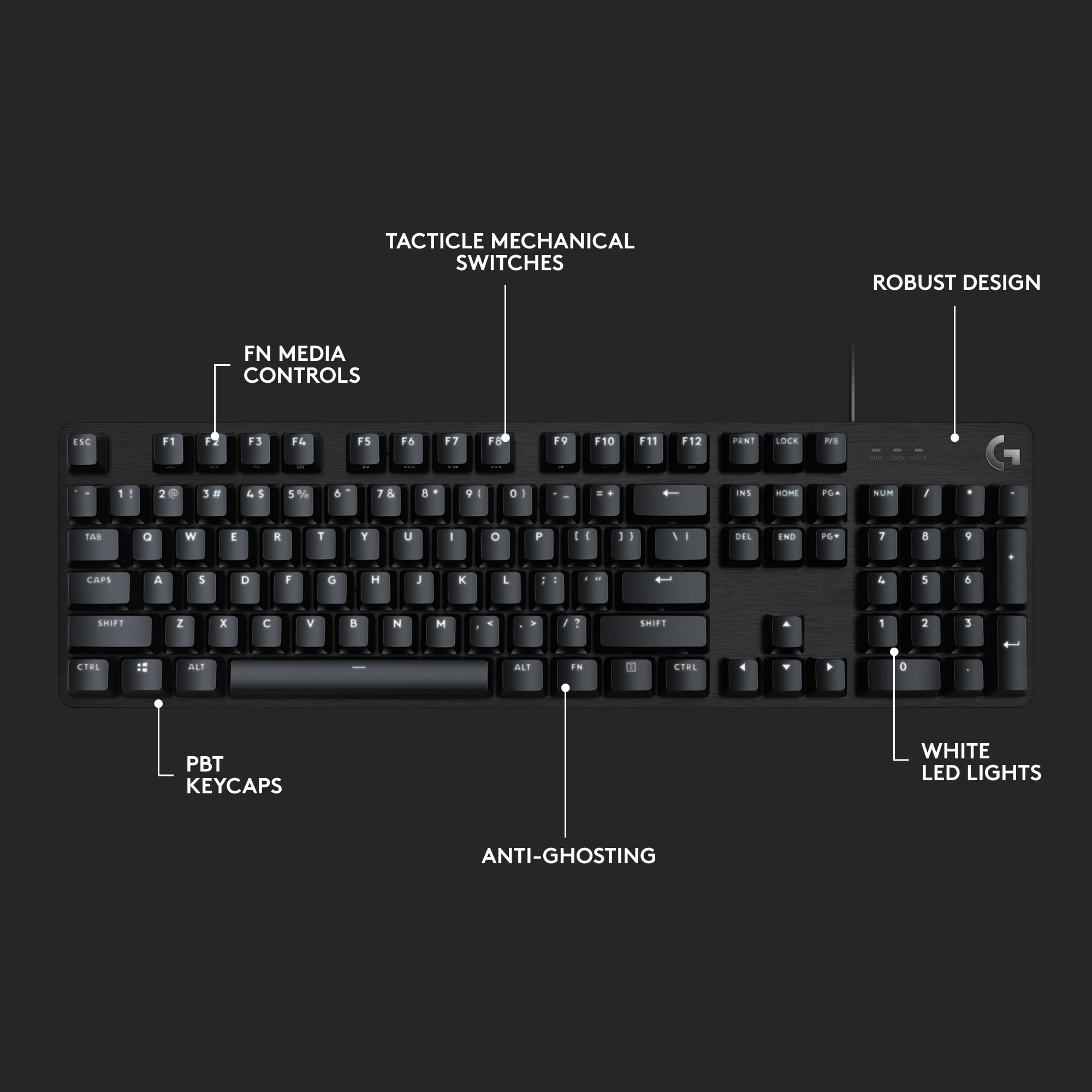 Logitech Full-Size Corded Gaming Keyboard, PBT Keycaps, Tactile Mechanical Switches, Black Aluminum - Walmart.com