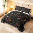 thumbnail image 3 of Homewish Fungus Plant Mushrooms Bed Spread Queen,Wild Botanical Queen Coverlet Set,Black,Black Reversible,3pcs, 3 of 7