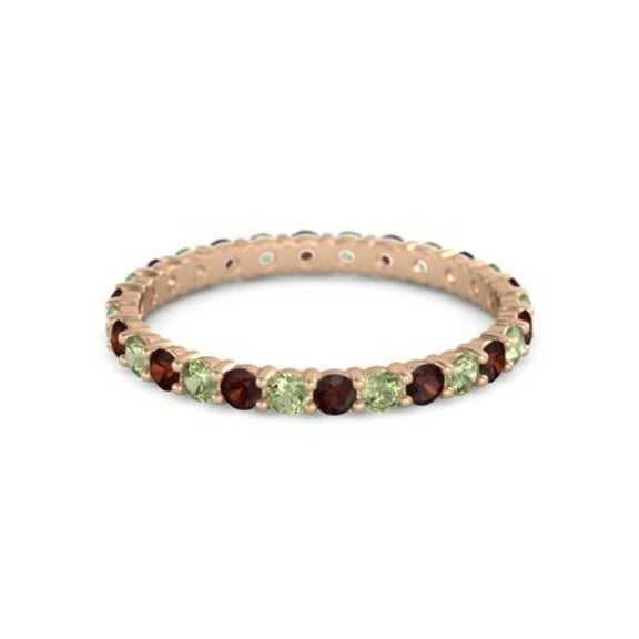 Round Eternity Band Garnet Peridot 925 Sterling Silver Rose Plated Ring